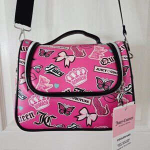 Juicy Couture Cooler Bag Lunch Tote- Hot Pink Black Trim